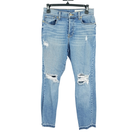 pistola Denim - Pistola Distressed Released Raw Hem High Rise Medium Wash Jeans Women's 26